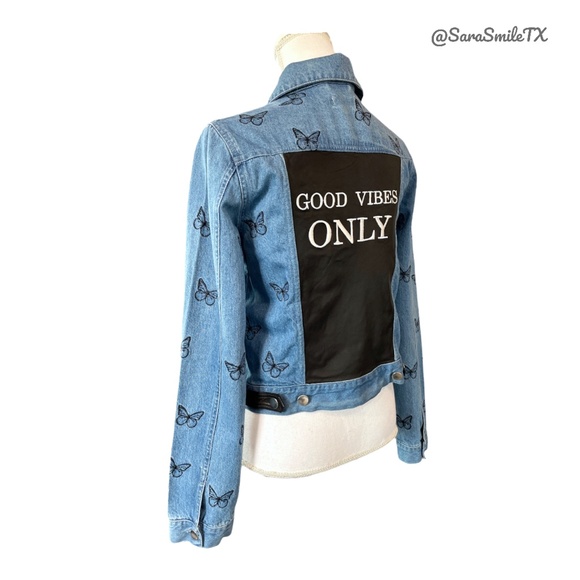 SAMANTHA SIPOS - Good Vibes Only - Embroidered Butterfly Denim & Leather Jacket - Picture 12 of 16